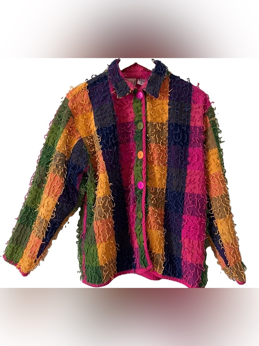 Vintage New Direction Quirky Colorful Mixed Textile Women’s Jacket 80s 90s XL